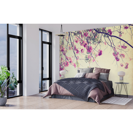 Papel pintado panorámico - Ramas de árbol flores