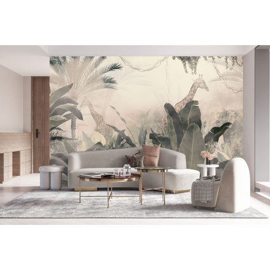 Papel pintado panorámico - Selva tropical Jirafas