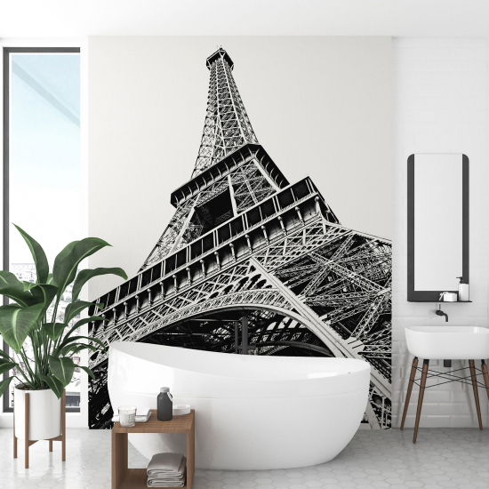 Papel pintado panorámico - Torre Eiffel en Blanco y Negro