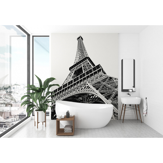 Papel pintado panorámico - Torre Eiffel en Blanco y Negro