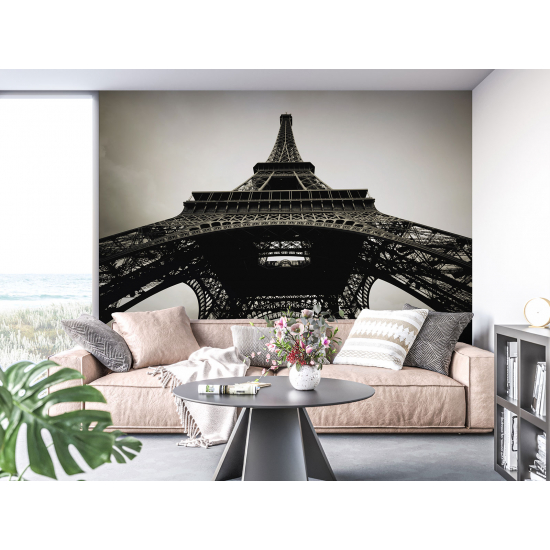 Papel pintado panorámico - Torre Eiffel en Blanco y Negro