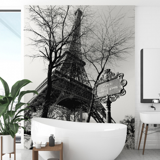 Papel pintado panorámico - Torre Eiffel en Blanco y Negro
