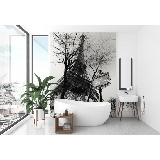 Papel pintado panorámico - Torre Eiffel en Blanco y Negro