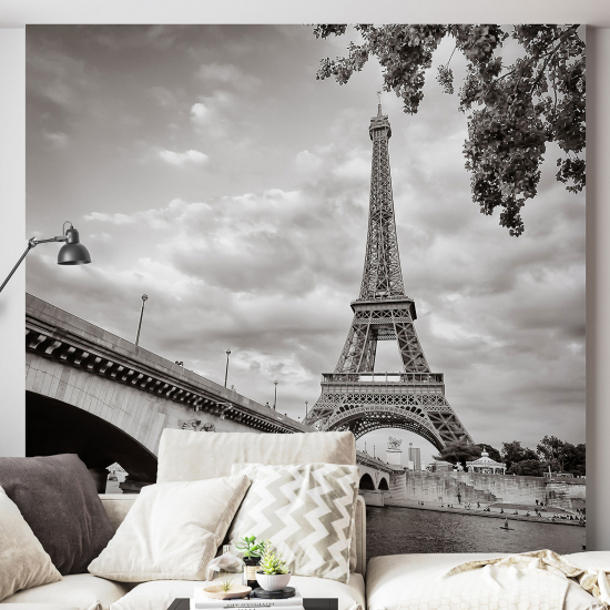 Papel pintado panorámico - Torre Eiffel en Blanco y Negro