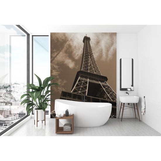 Papel pintado panorámico - Torre Eiffel Sepia