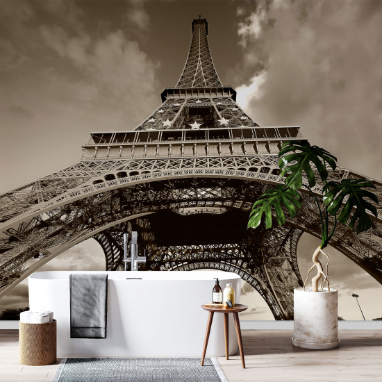 Papel pintado panorámico - Torre Eiffel Sepia