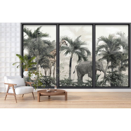 Papel pintado panorámico trampantojo - Animales de la jungla