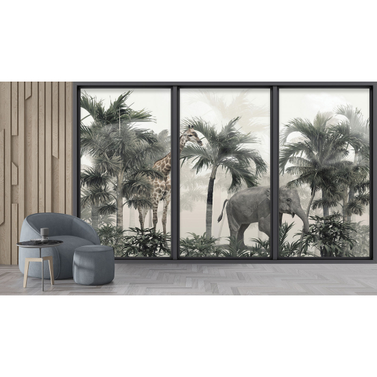 Papel pintado panorámico trampantojo - Animales de la jungla
