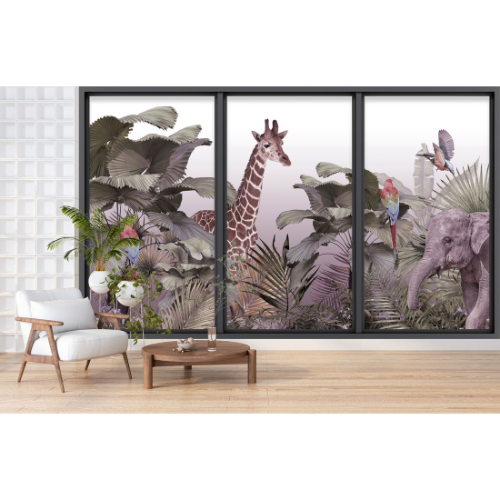 Papel pintado panorámico trampantojo - Animales de la jungla