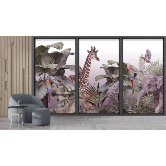 Papel pintado panorámico trampantojo - Animales de la jungla