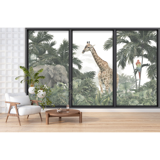 Papel pintado panorámico trampantojo - Animales de la jungla