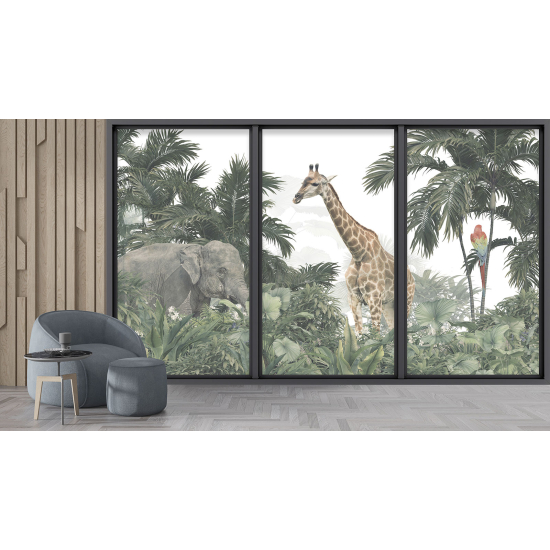 Papel pintado panorámico trampantojo - Animales de la jungla