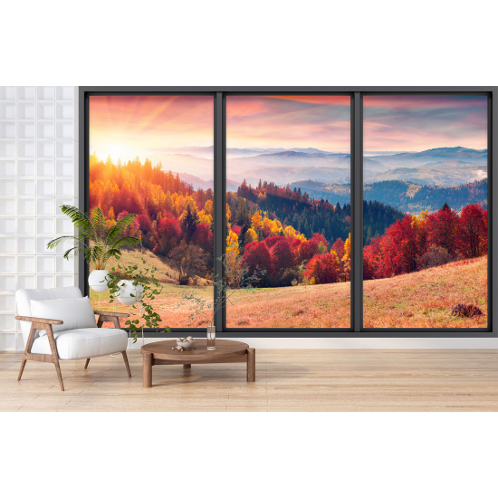 Papel pintado panorámico trampantojo - Bosque otoño - 098