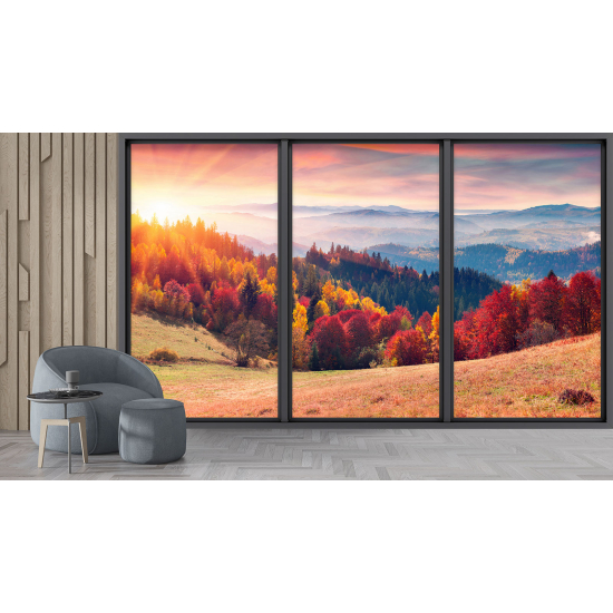 Papel pintado panorámico trampantojo - Bosque otoño - 098