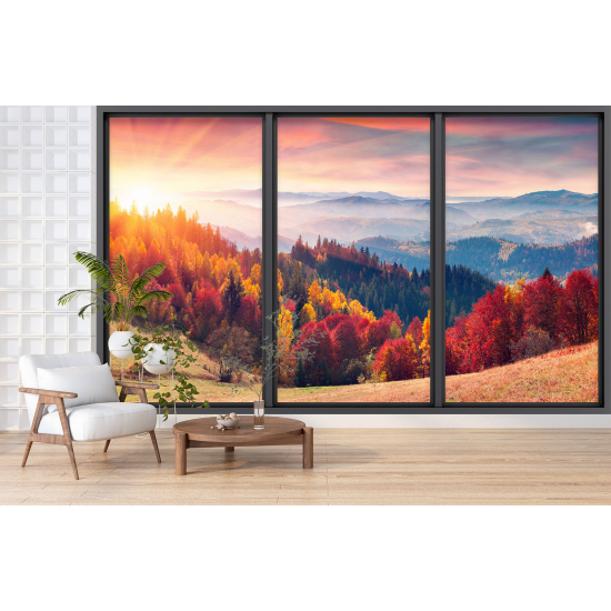 Papel pintado panorámico trampantojo - Bosque otoño