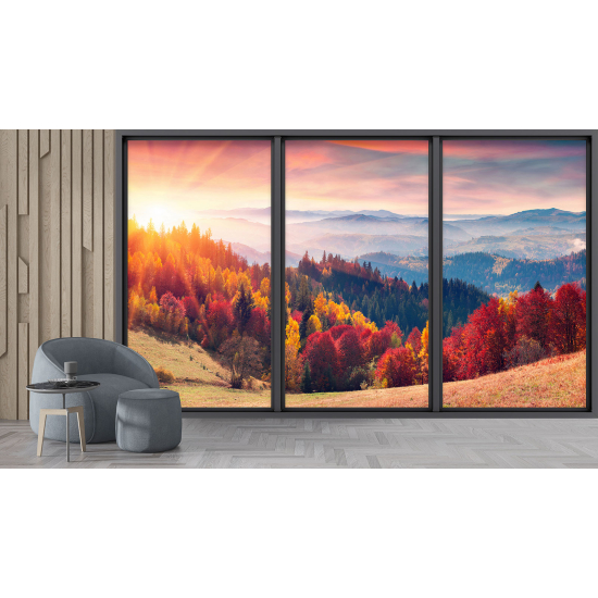 Papel pintado panorámico trampantojo - Bosque otoño