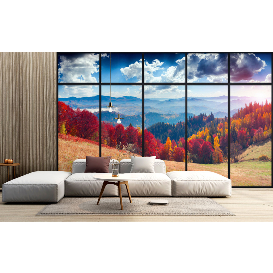 Papel pintado panorámico trampantojo - Bosque otoño