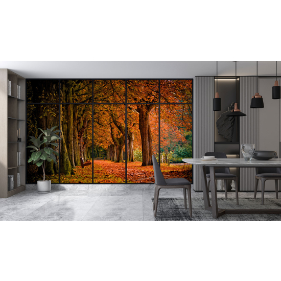 Papel pintado panorámico trampantojo - Bosque otoño