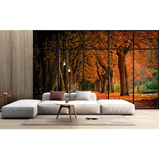 Papel pintado panorámico trampantojo - Bosque otoño