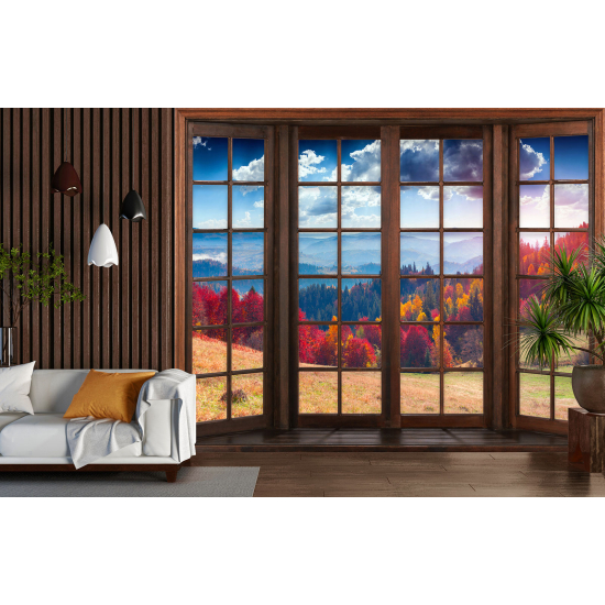 Papel pintado panorámico trampantojo - Bosque otoño