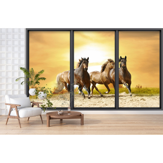 Papel pintado panorámico trampantojo - Caballos