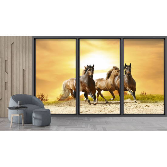 Papel pintado panorámico trampantojo - Caballos