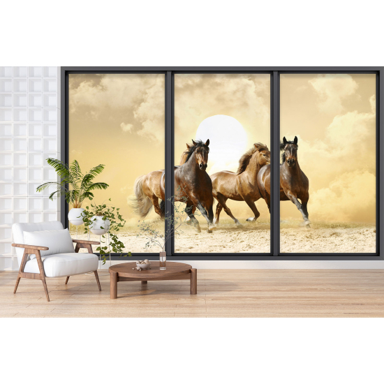 Papel pintado panorámico trampantojo - Caballos