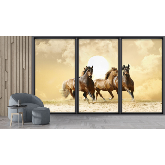 Papel pintado panorámico trampantojo - Caballos