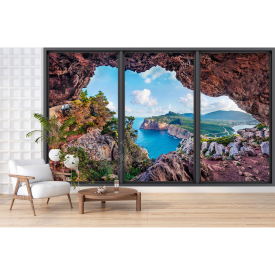 Papel pintado panorámico trampantojo - Cueva con vista al mar