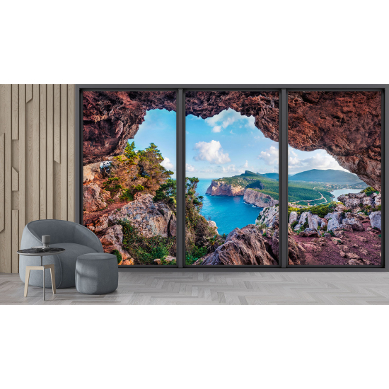 Papel pintado panorámico trampantojo - Cueva con vista al mar