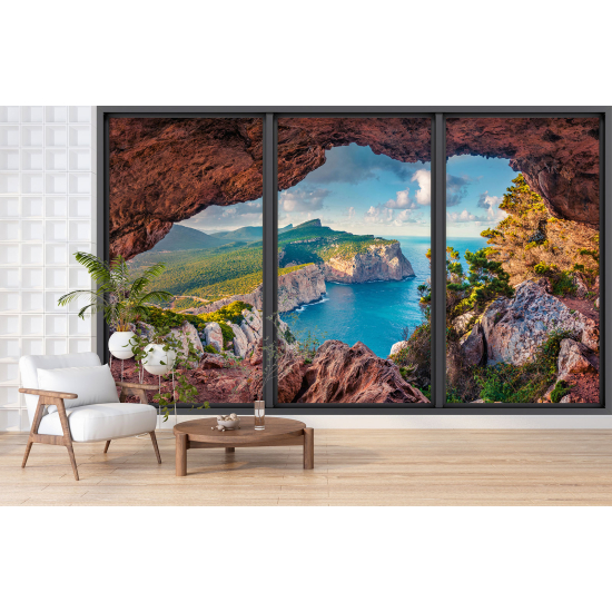 Papel pintado panorámico trampantojo - Cueva con vista al mar