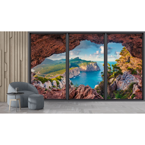 Papel pintado panorámico trampantojo - Cueva con vista al mar