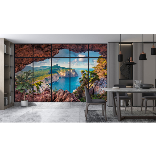 Papel pintado panorámico trampantojo - Cueva con vista al mar