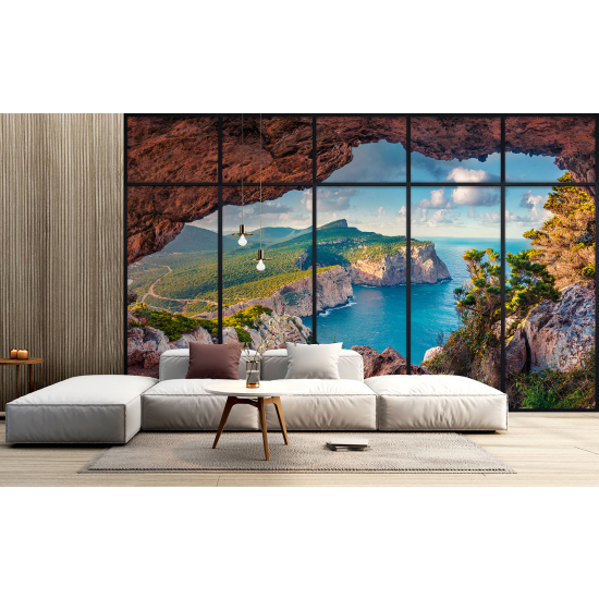 Papel pintado panorámico trampantojo - Cueva con vista al mar