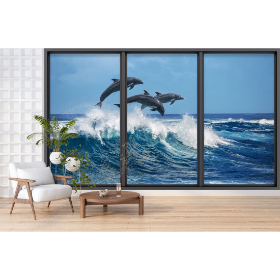 Papel pintado panorámico trampantojo - Delfines
