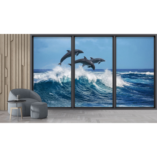 Papel pintado panorámico trampantojo - Delfines