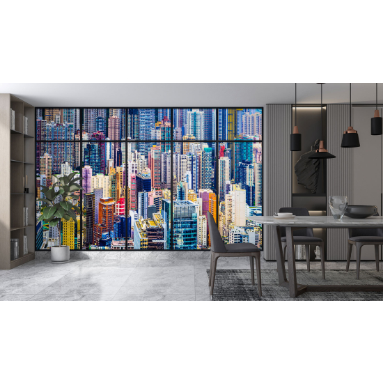 Papel pintado panorámico trampantojo - Edificios coloridos