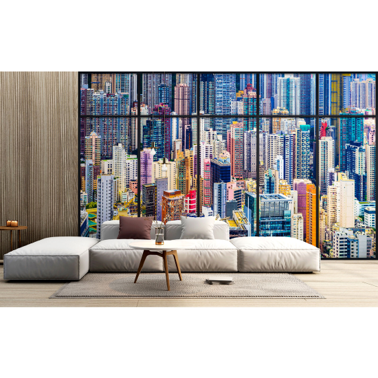 Papel pintado panorámico trampantojo - Edificios coloridos