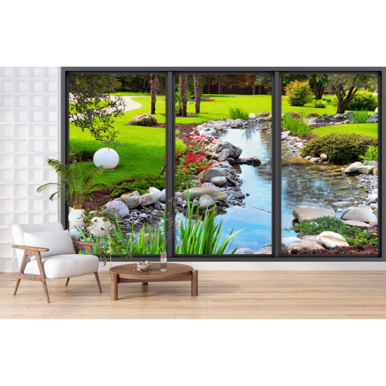 Papel pintado panorámico trampantojo - Jardín río