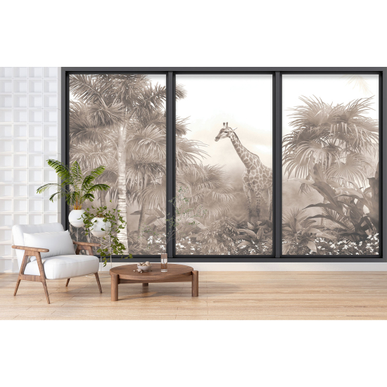 Papel pintado panorámico trampantojo - Jungla Jirafa