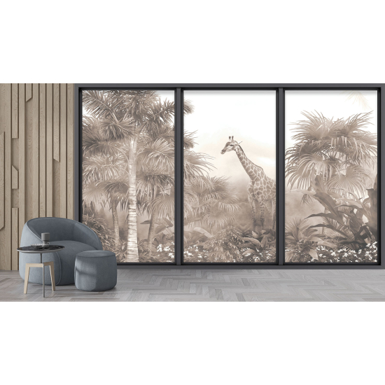 Papel pintado panorámico trampantojo - Jungla Jirafa