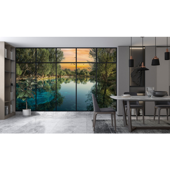 Papel pintado panorámico trampantojo - Lago y árboles
