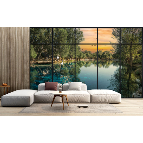 Papel pintado panorámico trampantojo - Lago y árboles
