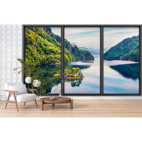 Papel pintado panorámico trampantojo - Lago y bosque