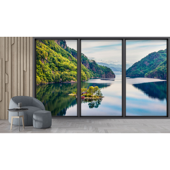 Papel pintado panorámico trampantojo - Lago y bosque
