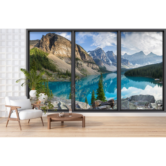Papel pintado panorámico trampantojo - Lago y montañas