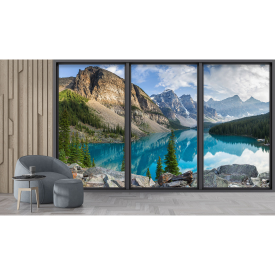 Papel pintado panorámico trampantojo - Lago y montañas