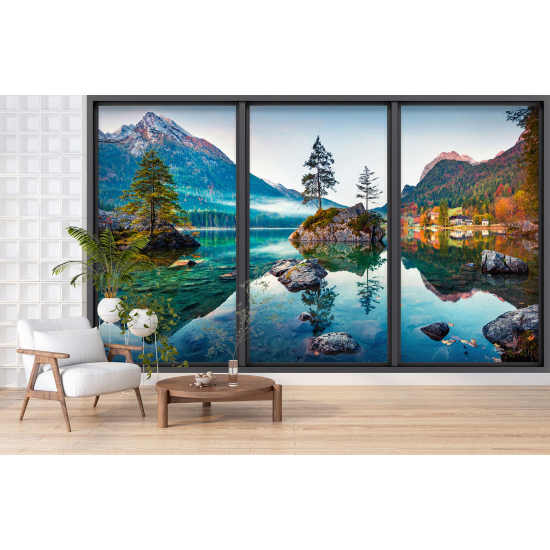 Papel pintado panorámico trampantojo - Lago y montañas