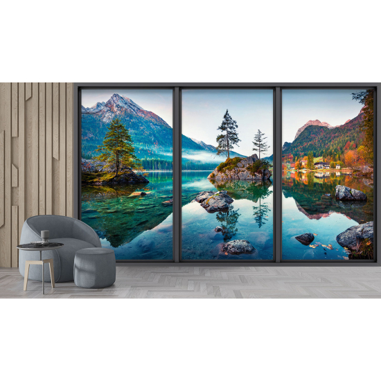 Papel pintado panorámico trampantojo - Lago y montañas