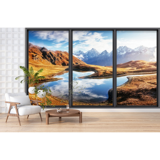 Papel pintado panorámico trampantojo - Lago y montañas